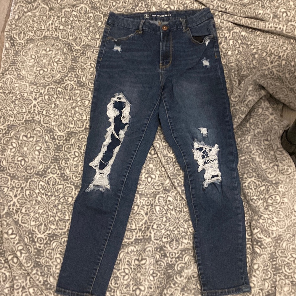 these jeans are from no boundaries, they’re dark blue, and a size 13